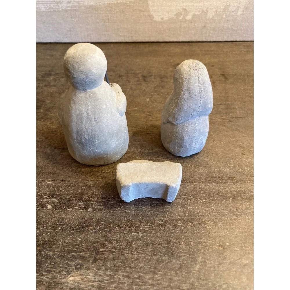 Minimalist Stone Nativity Set 3 Piece Primitive Grey Holy Family Figurines